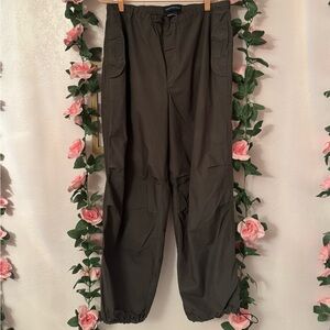 Aeropostale Dark Brown and Beige Drawstring Cargo Parachute Pant Set